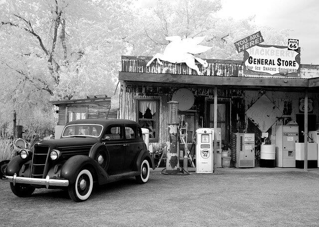 An old-fashioned general store from the 20th century.