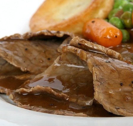 Meat, vegetables, and gravy