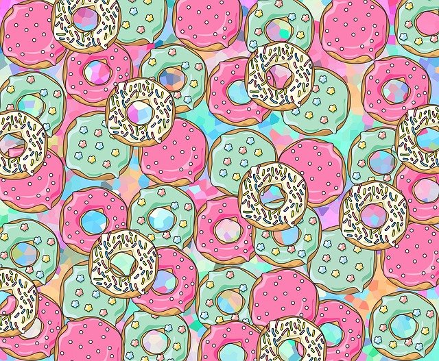 A colourful selection of cartoon donuts.