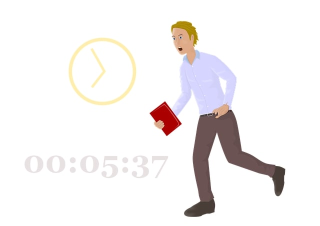 A man rushing late to work
