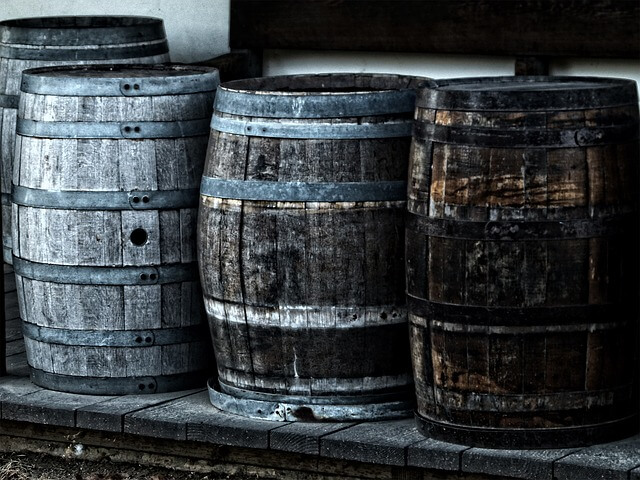 Three old wooden barrels