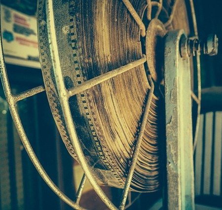 An old-fashioned cinema film reel.