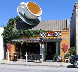 Although it's now a Pizzeria, this Milwaukee, Wisconsin shop decided against removing the massive cup off its roof. Why? "G-g-g-g-g--ghooosts!" breathed the owner.