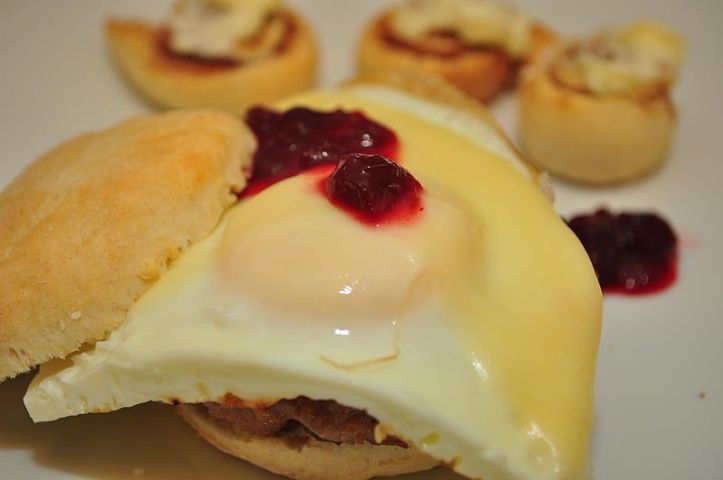 "Sausage, egg, and cheese biscuit".