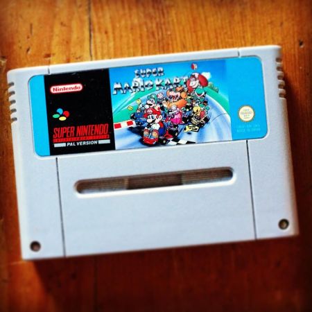 Super Mario Kart on the SNES cartridge