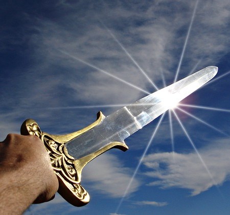 A sword glowing in the sunlight