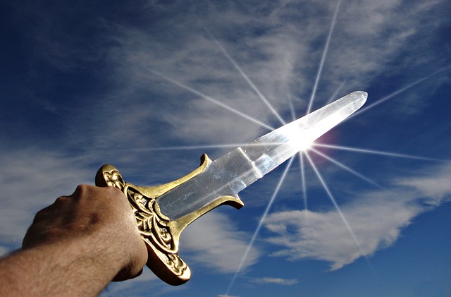 A sword glowing in the sunlight