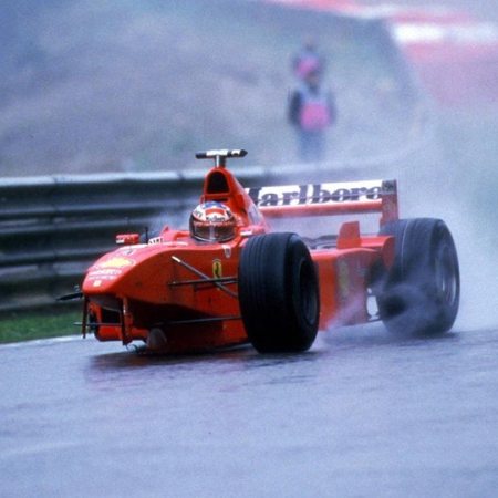 Michael Schumacher driving a broken Ferrari at Spa in 1998