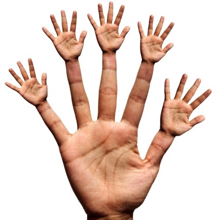 Hands upon hands and fingers