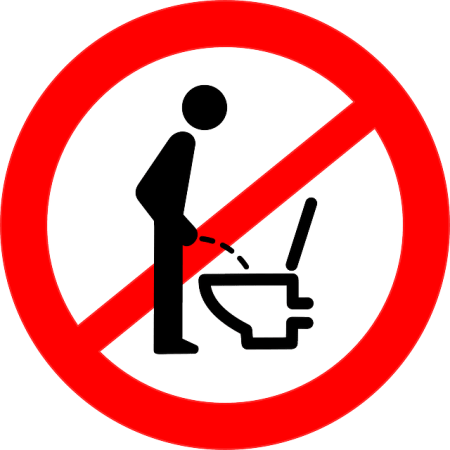 A stick man urinating into a toilet