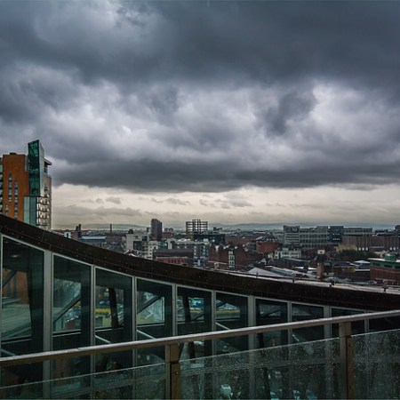 Manchester city centre with buildings and apartment blocks