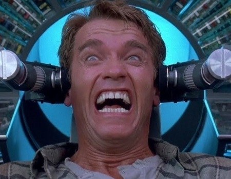 Arnold Schwarzenegger in Total Recall making Arnold noises