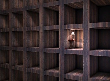 Isolated room with a light on in a grid