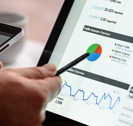 A hand pointing doing digital marketing things