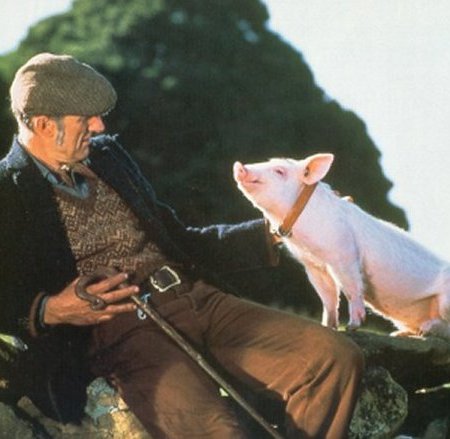 James Cromwell and the pig in Babe