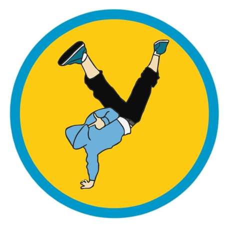 A cartoon man performing a handstand