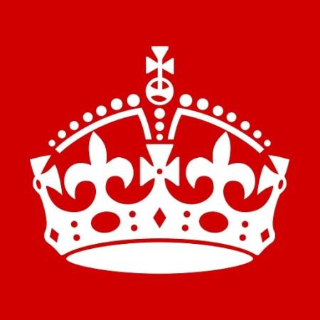 A King's crown set to a red background