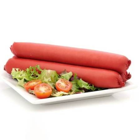 Saveloy sausages on a plat with salad
