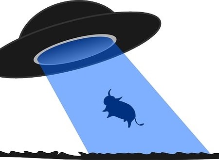 An alien spacecraft abducting a cow