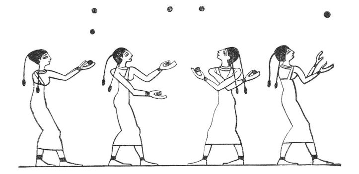 Female ancient Egyptian jugglers engaging in a game