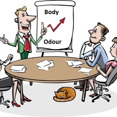 A team of employees at work discussing body odour