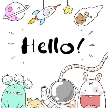 Cute cartoon aliens saying 'Hello!'