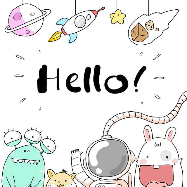 Cute cartoon aliens saying 'Hello!'