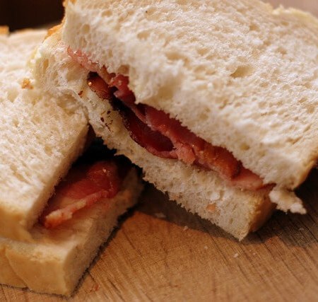 A BLT bacon butty with white bread