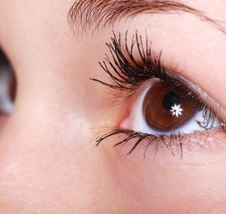 A woman's face close up to her eyes