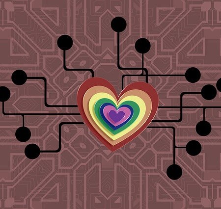 A love heart in a digital vortex