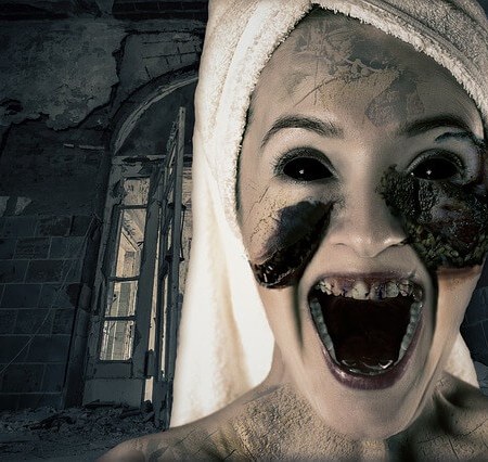 A poltergeist grinning and screaming like crazy