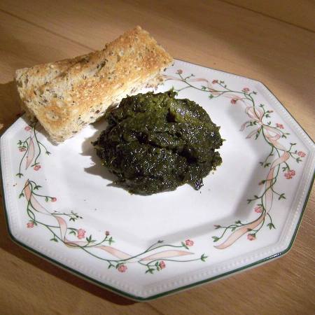 Welsh seaweed Laverbread with toast on a plate