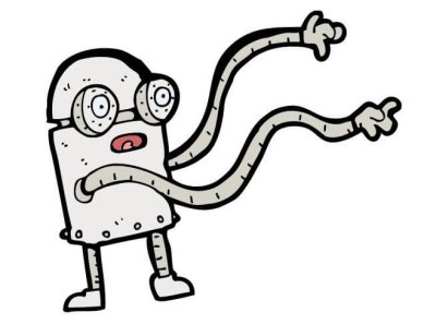 A small robot with big long wavy arms