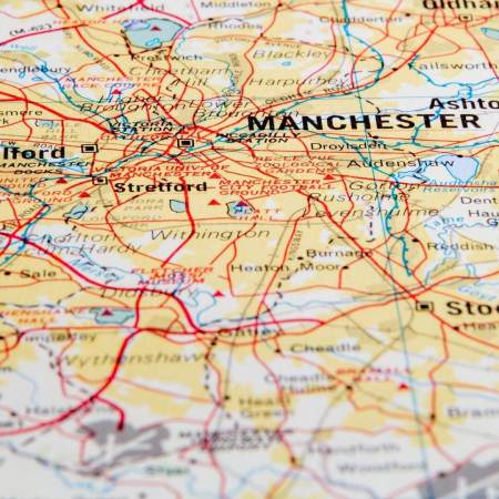 An old map of Manchester city centre in the UK