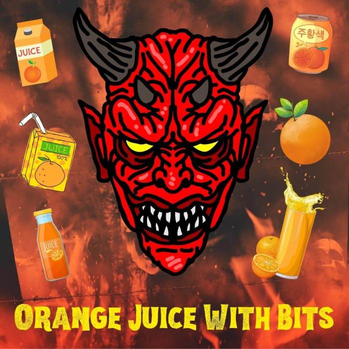 Orange Juice With Bits includes a picture of Satan and Hell