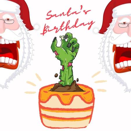 Santa's Birthday cake with a zombie arm in it