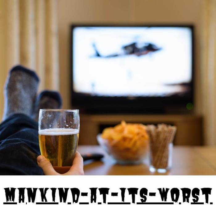 A man putting his feet on the living room table (the worst of mankind)