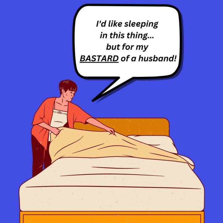 A woman angry with her husband about their sleeping arrangement