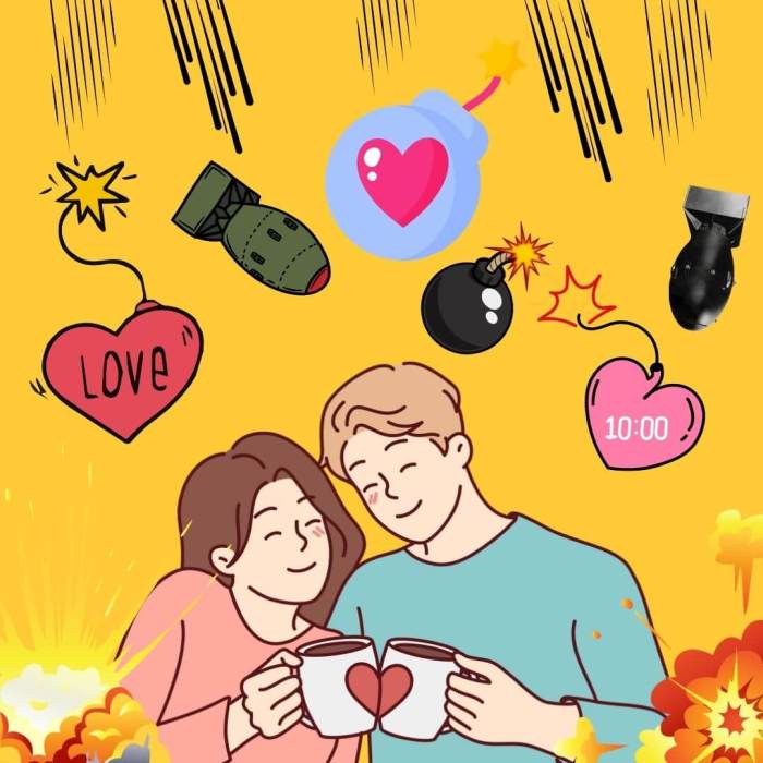 A couple being love bombed by bombs