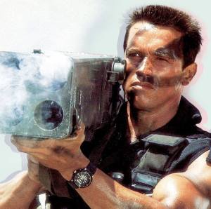 Big Arnie with a rocket launcher in Commando