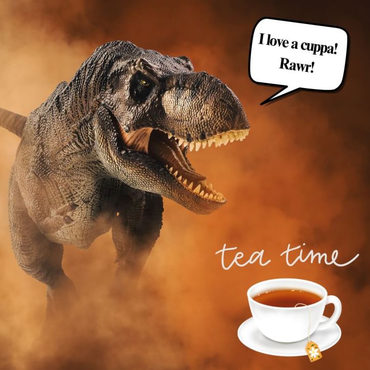 Spot of tea with a big scary T. Rex