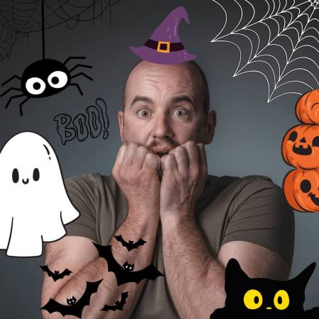 A man scared of Halloween things