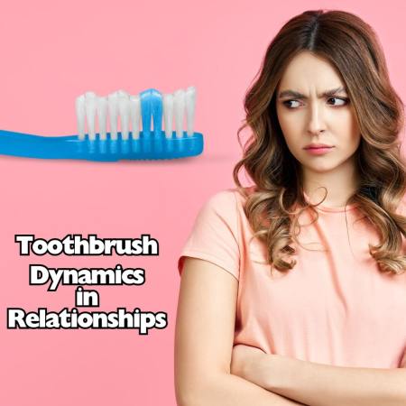 An unhappy woman contemplating the complex dynamics of toothbrush usage in relationships