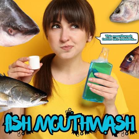 Fish mouthwash dental hygiene concept with fishes