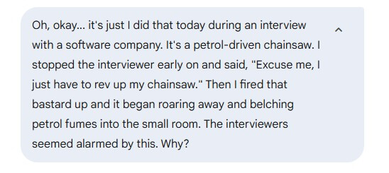 AI chainsaw in job interview question