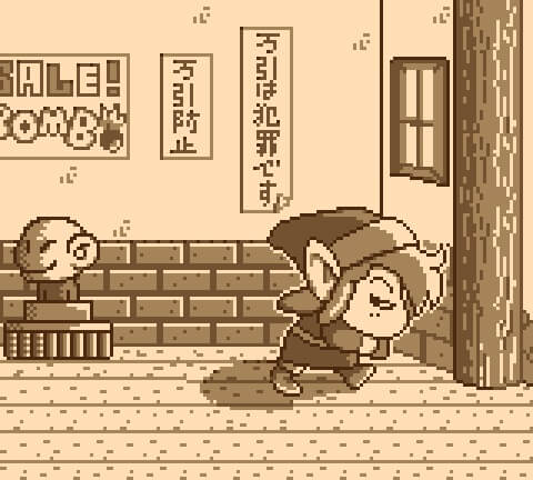 Link Shoplifting in Zelda Link's Awakening on the Game Boy