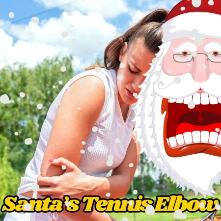 Santa Claus suffering from tennis elbow