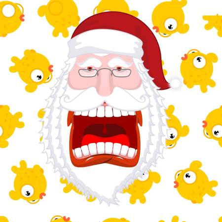 Santa Claus with goldfish in the background