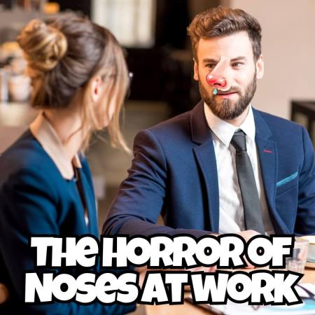 A man with a disgusting nose in the workplace